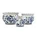 Galt International Floral Blue & White Round Porcelain Ceramic Plant Flower Planter Pot Set of 3 (8