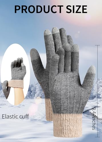 Candsliky 4 Pairs Winter Gloves for Women Touch Screen, Thermal Knit Warm Gloves with Elastic Cuff for Cold Weather - Windproof & Stretchable