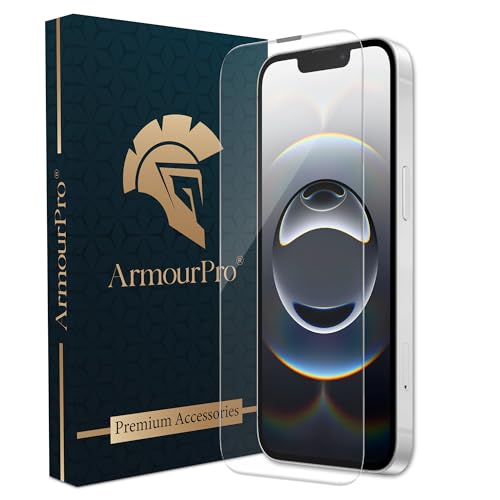 Image of ArmourPro Military-Grade Borderless Tempered Glass for iPhone 16e, iPhone 14, 13 and 17E (6.1 Inches) with Installation Kit | Anti Dust Mesh Filter, Shatterproof, Full Screen Coverage