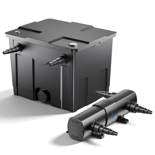Wiltec Komplettset: CBF-350 Teichfilter bis 12000 L Teichfilteranlage als Durchlauffilter, CUV-218 Teichklärer UVC Klärer mit 18 Watt UV-C Leistung