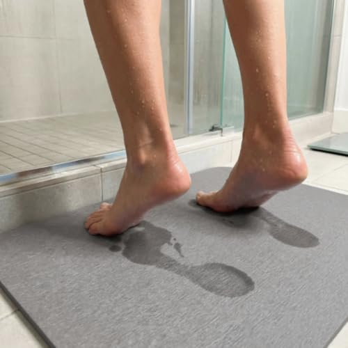 Image of Stone Bath Mat | Diatomaceous Earth Non-Slip Quick Drying Bathroom Floor Mat | Super Absorbent Bathtub & Shower Mat | Odor Free, Safe & Clean for Bathroom & Kitchen (Ivory, 39.5 x 59.5 cm)