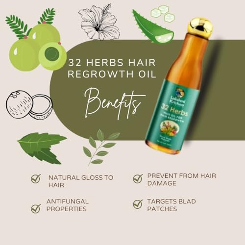 Image of LAKSHMI KRISHNA NATURALS 32 Herbs Hair growth Oil | Natural Oil Blend for Stronger, Thicker Hair | Promotes Hair Growth & Reduces Hair Fall | Enriched with Ayurvedic Herbs inch