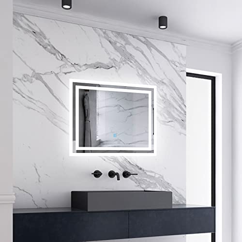 Skybathroom - Espejo de baño iluminado LED de 600 x 500 mm con almohadilla antivaho para montaje en pared, antivaho, sensor táctil