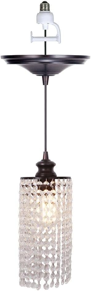 Worth Home Products Instant Pendant Light - Brushed Bronze Descending Crystal - 4”-6” Recessed Light Conversion Kit to Screw-in Pendant