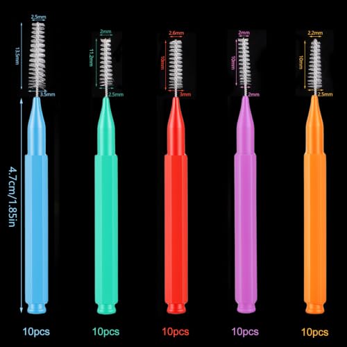 Image of 50 Pcs Interdental Brushes, 5 Sizes Braces Flossers for Cleaner Brace Brush Soft Dental Brushes Toothpicks Dental Floss Picks Dental for Braces Oral Cleaning(5 Colors)