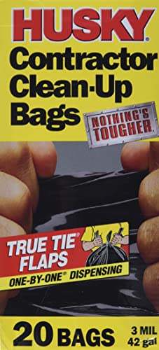 Husky Hk42Wc020B 42-Gallon Polyethylene Resin Contractor Clean-Up Bags, 20 Count, 4 Ft L X 2 Ft 9 In W X 3 Mil T, Black #TOP2
