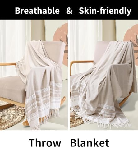 Miniatura 4 de Genovega Manta grande de verano, decoración bohemia neutra para cama, sofá, silla, decorativa, ligera, mexicana, bohemia, algodón, blanco, crema,