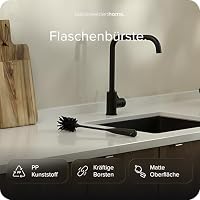 blackswedenhome Flaschenbürste lang - Hochwertige, langlebige Borsten - Modernes Design Flaschenreiniger Spülbürste Schwarz für Flaschen und Gläser 1 Stück | Schwarz – Ansicht 2
