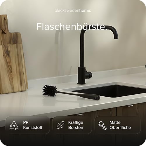 Foto von blackswedenhome Flaschenbürste lang - Hochwertige, langlebige Borsten - Modernes Design Flaschenreiniger Spülbürste Schwarz für Flaschen und Gläser 1 Stück | Schwarz