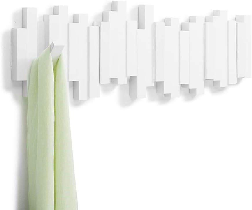 Coat Rack Stand Modern Wall Mounted Coat Rack Hook Unique Space-Saving Hanger with 5 Flip-Down Hooks for Hanging Coats Scarves Purses and More Coat Stand (Color : Black) (White)