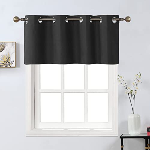 Home Queen Grommet Blackout Curtain Valance Window Topper For Living Room, Short Cafe Valence, 54 W X 18 L Inch, Black #TOP1