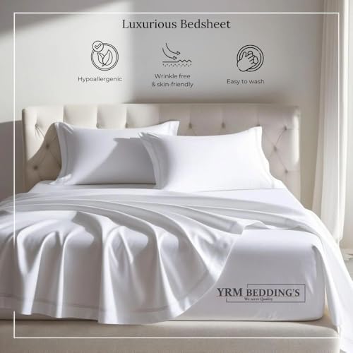 Image of YRM Bedding's 600TC Egyptian Cotton Bedsheet (66x90) with 1-Pillow Covers (18x28) | Oeko-Tex Certified Top Selling 100% Cotton Twin Size Bedsheet with Pillow Cover | Levender
