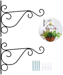 nuoshen 2 Pack Iron Plant Hanger Wall Hooks, Wall Hanging Plant Basket Brackets 10 Inches Outdoor Indoor Metal Iron Brackets with Screws for Gardening Decoration (Black)