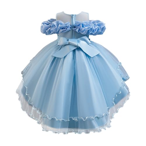 Pageant Dresses for Girls Kids Toddler Off Shoulder Puff Ruffle Sequin Floral Embroidery High Low Flower Girl Dress2