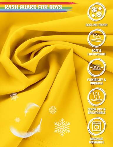 Boys Rash Guard Short Sleeve Swim Shirts UPF 50+ Sun Protection Rashguard Fishing Surf Quick Dry Cool Beach Clothes for Toddler Youth Kids Ginger Yellow Size 14-16 - Thumbnail 4