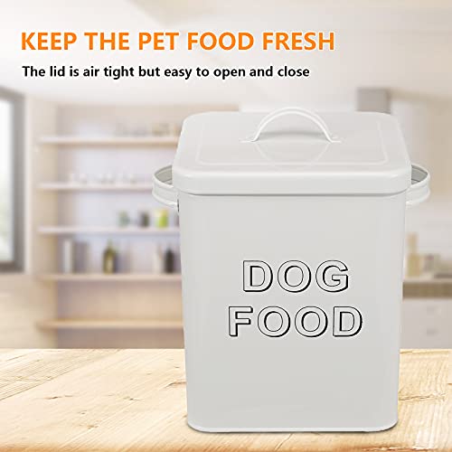 Pethiy Airtight Dog Treat Container Bin And Dog Food Storage Tin With Lid With Handle |4-5 Lbs Capacity | Serving Scoop Included -White #TOP4
