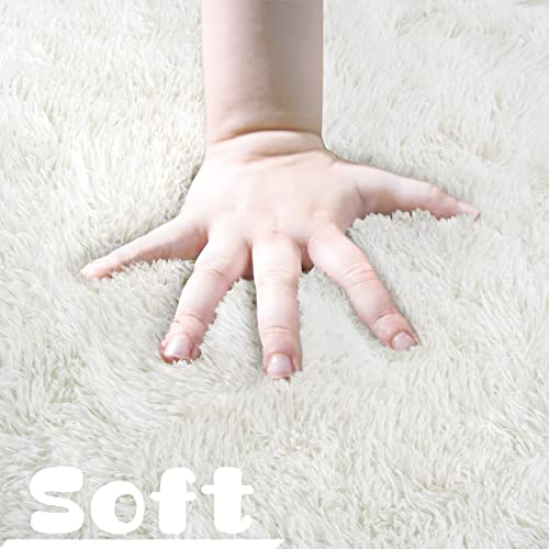 Homore Luxury Fluffy Area Rug Modern Shag Rugs For Bedroom Living Room, Super Soft And Comfy Carpet, Cute Carpets For Kids Nursery Girls Home, 8X10 Feet Cream White #TOP3