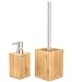 Produktbild Modernes Badezimmer Set, Seifenspender mit passender WC Bürste, natürlicher Bambus, Elegantes Design, pflegeleicht, Bambus Set