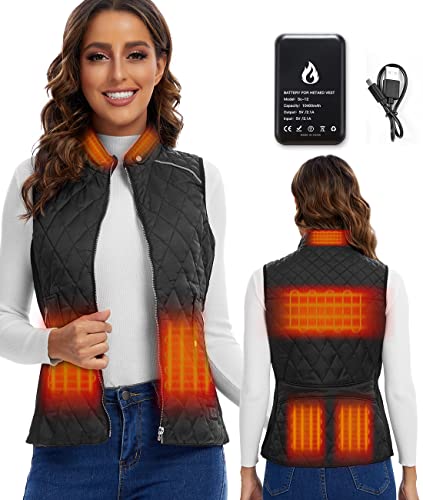 Tomilk Heated Vest For Women 2022 Upgraded - Stand Collar Quilted Outerware Neck Heating With 6 Heating Aeras （Battery Included #TOP30