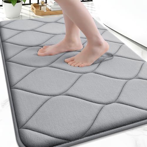 Smiry Memory Foam Bath Mat 30''x20'', Ultra Soft Non-Slip Bathroom Rug, Plush Water Absorbent Quick Dry and Machine Washable Floor Mat for Shower, Tub & Home Decor, Grey