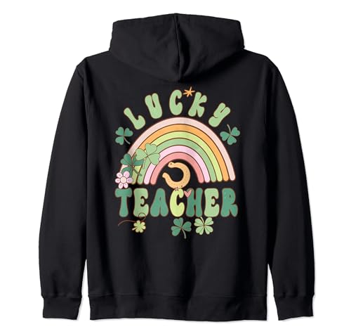 Lucky Teacher Groovy Retro Teacher Día de San Patricio Sudadera con Capucha
