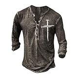 T-Shirt Herren Slim Fit Rundhals Bedrucken Shirt Herren Mode Trend Punk Stil Langarm Shirt Herren Komfortabel Sanft Lassig T-Shirt Herren Mit Knöpfen CTY-07 6XL