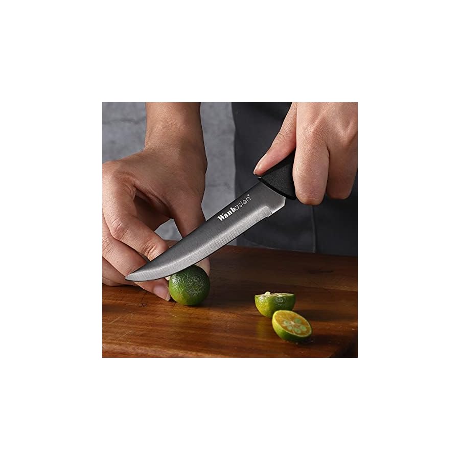 Wanbasion Black Non Serrated Steak Knives Set, Steak Knife Set Dishwasher Safe, Sharp Steak Knives Set for Kitchen with Ergonomic Handles