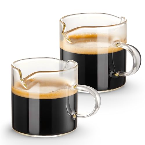 Comparison: Best Espresso Shot Glass 2 Qipecedm Espresso Cups Set of 2, 4 OZ Double Spouts Cups, Shot Glasses, Milk Cup with Handle, Clear Glass, Espresso Accessories for Machine, Small