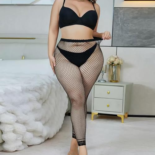 Phedrew Women's Plus Size Fishnet Stockings 3 Pairs High Waist Stretchy Footless Tights3