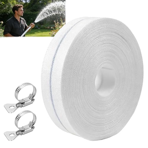 Flachschlauch Ø 32 mm (1 1/4 Zoll) 20 m Gewebeschlauch Robustes Polyestergewebe für Bau/Industrie/Feuerwehr/Garten/Wasser Tauchpumpen & Schmutzwasserpumpen Belastbar bis 10 Bar -20C bis +60C