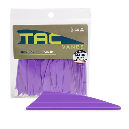 TAC Vanes Driver Hybrid Vanes, Archery & Bow Hunting, 100 Pack, 2" Purple