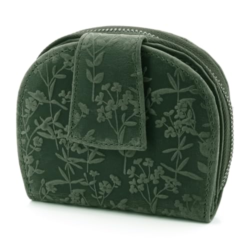 Moderne Leder Damengeldbörse mit RFID-Schutz und Riegelverschluss, Geldbeutel für Frauen kompakt mittelgroß (Grün)