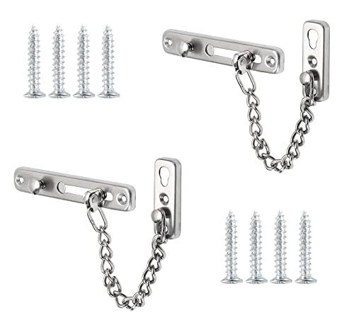 RECHCIGA 2 Stück Edelstahl Türkette Tür Sicherheitskette Silber Türschloss mit Ketten Abschließbar Tür Kettenschloss mit Schrauben Innentür Sicherheiten Türketten für Hotel Wohnungstür Cover