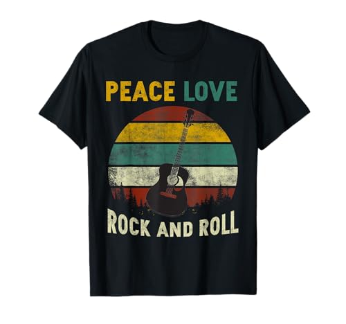 Peace Love Rock and Roll Guitar Player Guitarist Vintage T-Shirt
