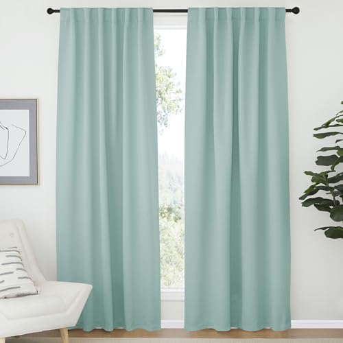 NICETOWN Bedroom Blackout Draperies and Window Treatment- (Aqua Blue Color) 52 Width X 72 Length, 2 Panels Set, Solid Blackout Curtain Panels Aqua Blu