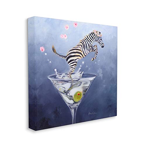 Stupell Industries Zebra Leaping from Martini Glass Olive Canvas Wall Art, 17 x 17, Blue