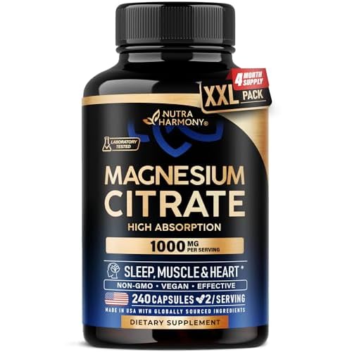 Magnesium Citrate Capsules 1000mg | High Absorption Supplement - Sleep, Muscle & Heart Support - Vegan | Non-GMO - Made in USA - As Powder | Pills | Tablets - 120 Capsules, 2 Month Supply 12