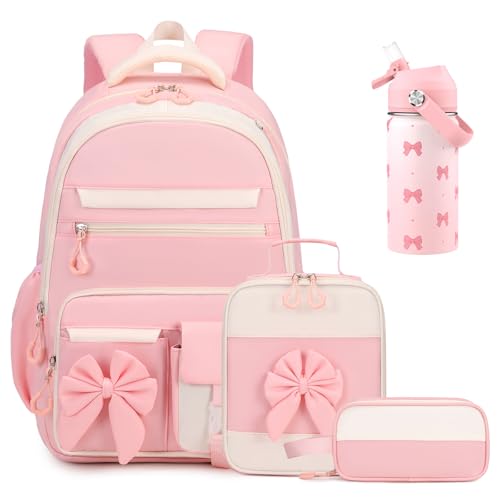 DIGOBAY Mochila para niñas: incluye botella de agua aislada de 14 onzas y caja Bento, Wb-rosa, /, /