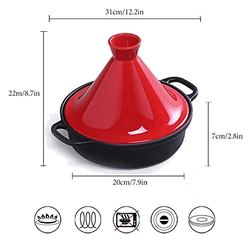 Natural Tagine Cooking Pot,Cast Iron Pot With Handle And Lid Ceramic Pots For Cooking And Stew Casserole Slow Cooker For Home Kitchen For Different Cooking Styles 20Cm (Color : Red) #TOP4