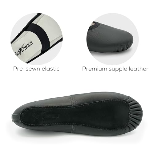 Adult Leather Ballet Shoes, Elastic Casing, Full Sole Slipper, Brittany - SD69L3