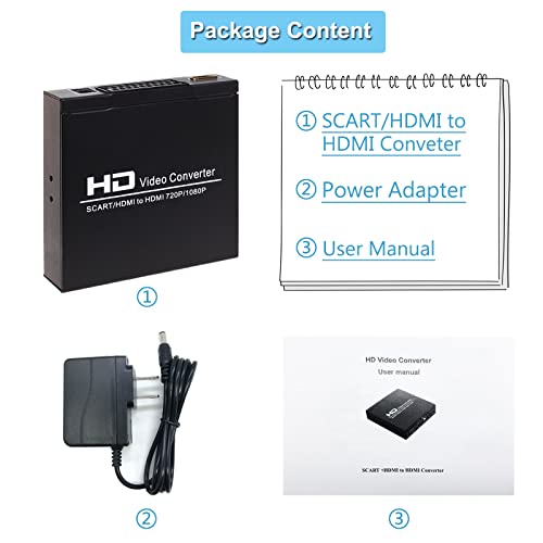 Scart/ Hdmi To Hdmi, Scart To Hdmi Converter Video Audio Adapter With 3.5Mm Coaxial Audio Out, Support Pal/Ntsc Video Scaler, 720P/1080P Upscaler #TOP6