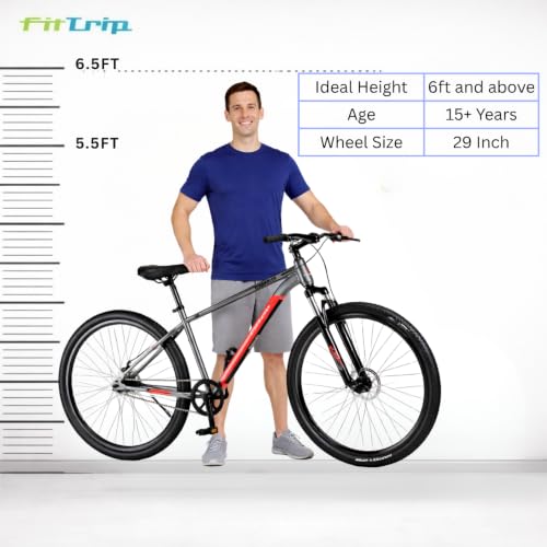 Image of FitTrip Scrambler 29T | Single Speed MTB | Zero Maintenance I 1030 Hi-Ten Steel Frame | Trioblade Dual Disk Brakes | Suspension Fork | Unisex | Fully Fitted (Red, 29 inch)
