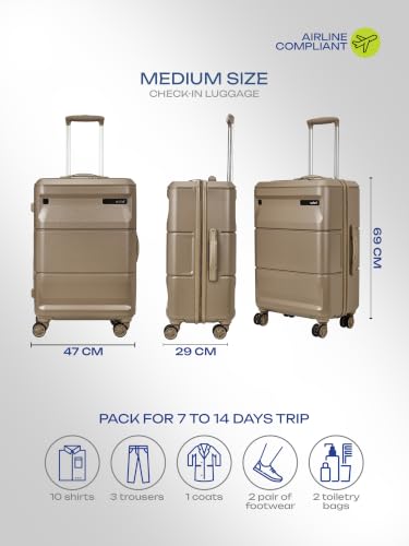 Image of Safari Cosmic Medium 8 Wheels 66cm Check-in Trolley Bag Hard Case Polycarbonate 360 Degree Wheeling System Luggage, Anti-Theft Zipper, Trolley Bags for Travel, Suitcase for Travel, Fossil
