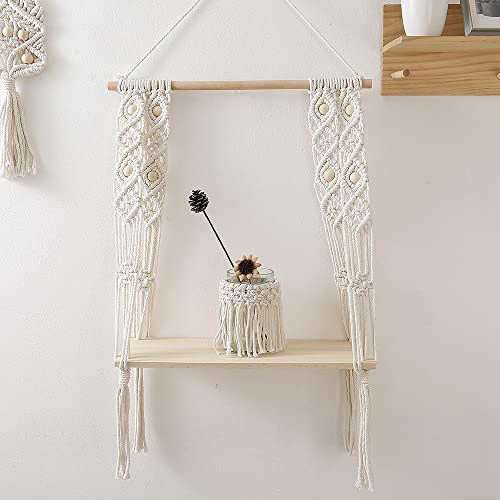 Étagère murale en macramé rustique en bois fait main