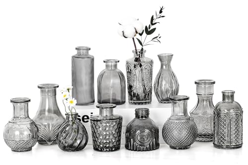 COUCHIRI Mini Bud Vases As Wedding Centerpieces for Tables,Clear Bud Vases for Flowers,Small Flower Vases Suitable for Birthday Party,Wedding Reception (Clear, 12PCS) (Black)