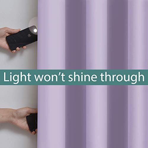 Image of Yakamok 100% Blackout Lined Panels, Room Darkening Thermal Insulated Blackout Curtains for Bedroom, Heat Blocking Drapes for Living Room(62Wx84L, Lilac, 2 Panels)
