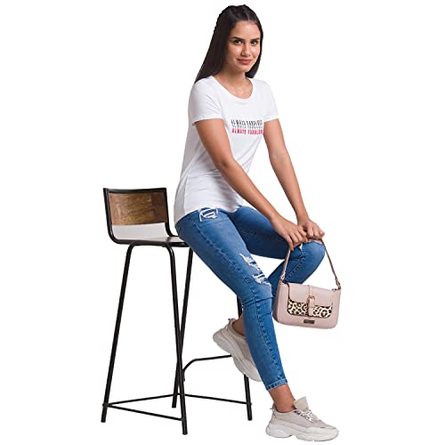 Image of Spykar Olive Green Cotton Blend Three-Fourth Sleeve Printed Casual T-Shirt for Women