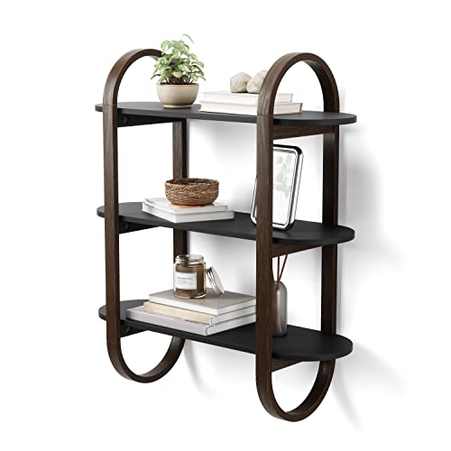 Umbra Bellwood Wall-Mount Book Shelf Display Case with Three Shelves, Black/Walnut by Umbra - Used condition - CA$59.00