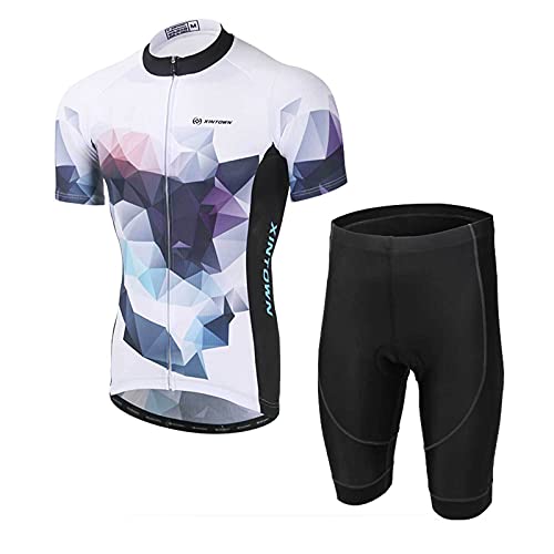 NXDHPLIENG Maillot de ciclismo para hombre, manga corta, traje de bicicleta MTB con 3 bolsillos traseros, camisa de ciclismo con cremallera completa, transpirable, de secado rápido, para taladro,