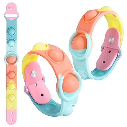 [2 Pack] Pop It Bracelet, Pop It Fidget Toys, Push Pop Bubble Fidget Sensory Toy, Relieve Stress Finger Press Bracelet, Fidgets for Kids and Adults ADHD ADD to Relieve Stress - Rainbow